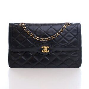 Chanel Vintage Black Lambskin Paris Double Flap Bag
